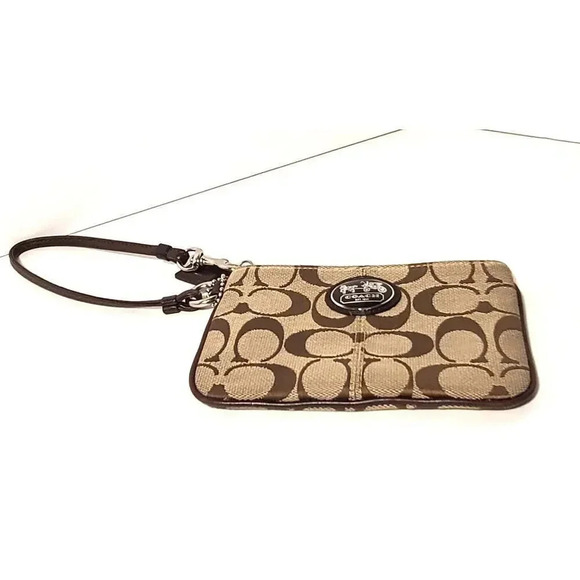 COACH SIGNATURE C CANVAS WRISTLET BROWN TAN STAGECOACH COACH LOGO - Picture 3 of 6